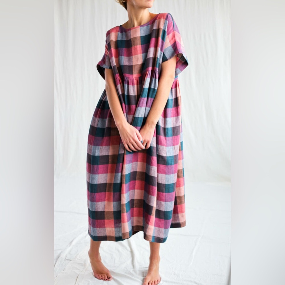 OffOn Multicolor Check Oversized Linen Dress (S-XL)